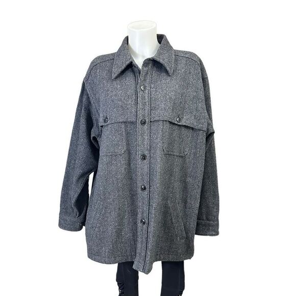 Brandini 100% Pure New Wool Heavyweight Buttondown Shacket Gray Herringbone sz L - Picture 1 of 8